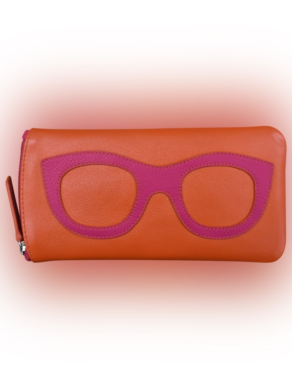 BRAND NEW ILI Leather Eye Glass Case 6462 Orange and Pink Eyewear Zip Pouch